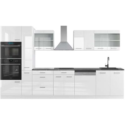 Vicco Cuisine R-Line, Blanc Brillant/Blanc, 350cm avec Armoire Haute, PT Anthracite, adapté à Une Disposition et Une Extension personnalisées - Publicité Vicco Cuisine R-Line, Blanc Brillant/Blanc, 350cm avec Armoire Haute, PT Anthracite, adapté à Une Disposition et Une Extension personnalisées - Publicité
