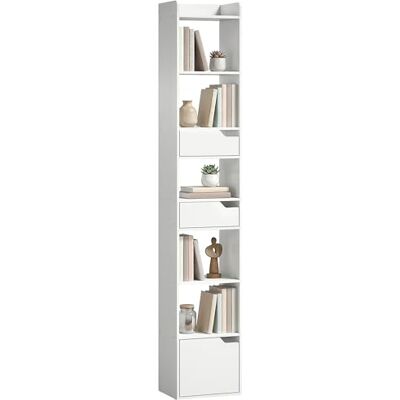 HOMCOM Bibliothèque étagère de Rangement, étagère à Livres étroite 32 x 24 x 181,5 cm avec Porte, 2 tiroirs, Compartiments Ouverts, Meuble de Rangement pour Salon, Chambre, Bureau, Blanc - Publicité HOMCOM Bibliothèque étagère de Rangement, étagère à Livres étroite 32 x 24 x 181,5 cm avec Porte, 2 tiroirs, Compartiments Ouverts, Meuble de Rangement pour Salon, Chambre, Bureau, Blanc - Publicité