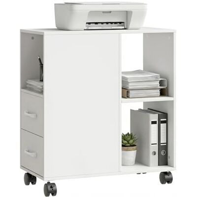 HOMCOM Support d'imprimante, Meuble de Rangement sur roulettes, Caisson de Bureau avec tiroirs, étagère réglable et Compartiment Ouvert, 60 x 30 x 65 cm, Blanc - Publicité HOMCOM Support d'imprimante, Meuble de Rangement sur roulettes, Caisson de Bureau avec tiroirs, étagère réglable et Compartiment Ouvert, 60 x 30 x 65 cm, Blanc - Publicité