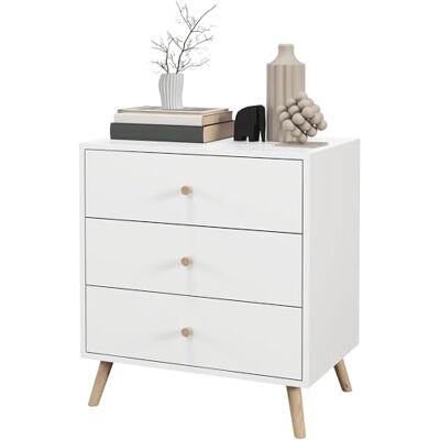 HOMCOM Commode 3 tiroirs Bois Massif de pin Design scandinave Meuble de Rangement Chambre Blanc poignée piètement effilé - Publicité HOMCOM Commode 3 tiroirs Bois Massif de pin Design scandinave Meuble de Rangement Chambre Blanc poignée piètement effilé - Publicité