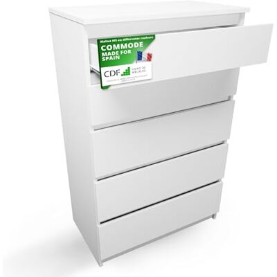 CDF Commode 5 Tiroirs Commode Chambre Blanc Meuble Armoire de Rangement Spacieux pour Salon Bureau Spacieuse et Design Moderne Facile à Installer 40x70x109,5 cm Meuble à Vêtements - Publicité CDF Commode 5 Tiroirs Commode Chambre Blanc Meuble Armoire de Rangement Spacieux pour Salon Bureau Spacieuse et Design Moderne Facile à Installer 40x70x109,5 cm Meuble à Vêtements - Publicité