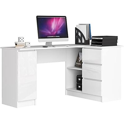 AKORD Bureau d'angle B-20 avec 3 tiroirs, 2 tablettes Table d'angle Bureau d'angle pour Bureau à Domicile Montage Facile L155 x H77 x P85, 60 kg Blanc/Blanc Brillant - Publicité AKORD Bureau d'angle B-20 avec 3 tiroirs, 2 tablettes Table d'angle Bureau d'angle pour Bureau à Domicile Montage Facile L155 x H77 x P85, 60 kg Blanc/Blanc Brillant - Publicité