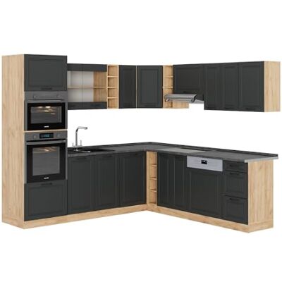 VICCO Cuisine d'Angle - 237x60cm, Antracite Campagne / Chêne Doré - Cuisine - Publicité VICCO Cuisine d'Angle - 237x60cm, Antracite Campagne / Chêne Doré - Cuisine - Publicité
