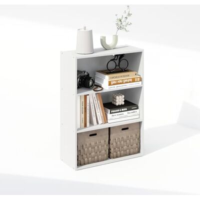 Furinno Simple Étagère, Bibliothèque À 3 Niveaux, Étagères De Rangement, 24,6 x 60,2 x 80 cm, pour Salon, Chambre, Bureau, Blanc Uni. Publicité Furinno Simple Étagère, Bibliothèque À 3 Niveaux, Étagères De Rangement, 24,6 x 60,2 x 80 cm, pour Salon, Chambre, Bureau, Blanc Uni. Publicité