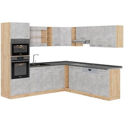 Vicco Cuisine en Angle R-Line, Béton/Force d'or Chêne, 247x60cm, PT Anthracite, pour Une Configuration personnalisée et Une Extension avec des modules supplémentaires - Publicité Vicco Cuisine en Angle R-Line, Béton/Force d'or Chêne, 247x60cm, PT Anthracite, pour Une Configuration personnalisée et Une Extension avec des modules supplémentaires - Publicité