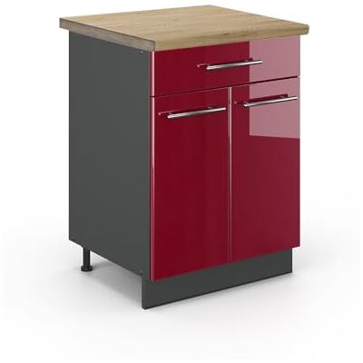 Vicco Meuble Cuisine Fame-Line, Rouge Bordeaux Haute Brillance, 60cm avec tiroir, PT Chêne, à Combiner avec d'autres modules de la série Fame-Line - Publicité Vicco Meuble Cuisine Fame-Line, Rouge Bordeaux Haute Brillance, 60cm avec tiroir, PT Chêne, à Combiner avec d'autres modules de la série Fame-Line - Publicité