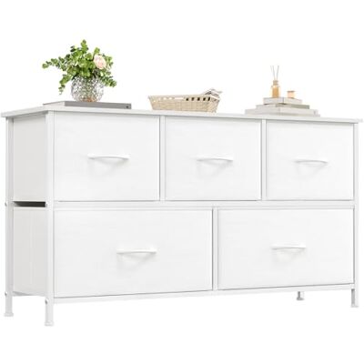 Somdot Commode Chambre, Commode en Tissu avec Cadre en Acier, Meuble de Rangement pour Salon Couloir Entrée, 30P x 100L x 55H (5 Tiroirs), Blanc - Publicité Somdot Commode Chambre, Commode en Tissu avec Cadre en Acier, Meuble de Rangement pour Salon Couloir Entrée, 30P x 100L x 55H (5 Tiroirs), Blanc - Publicité