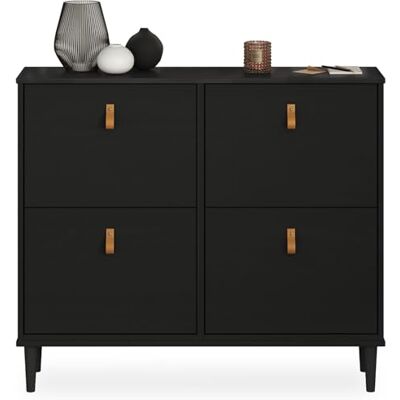 IDIMEX Meuble à Chaussures MIKKA en Bois, étagère à Chaussures Bois, Rangement avec 4 abattants en pin Massif Noir - Publicité IDIMEX Meuble à Chaussures MIKKA en Bois, étagère à Chaussures Bois, Rangement avec 4 abattants en pin Massif Noir - Publicité