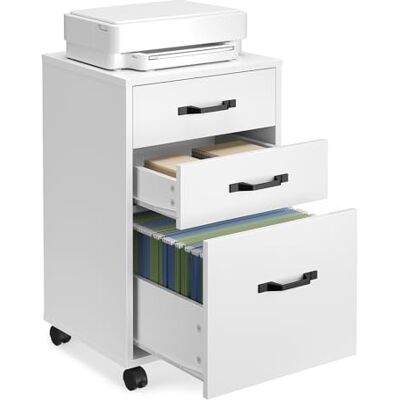 VASAGLE Caisson de Bureau, Meuble de Bureau à 3 Tiroirs, Casier sur roulettes, pour Documents Format A4, Tringle Réglable pour Dossiers Suspendus, Blanc Nuage OFC065WB01 - Publicité VASAGLE Caisson de Bureau, Meuble de Bureau à 3 Tiroirs, Casier sur roulettes, pour Documents Format A4, Tringle Réglable pour Dossiers Suspendus, Blanc Nuage OFC065WB01 - Publicité