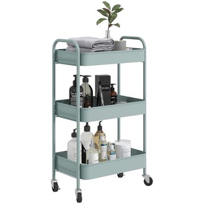 HOMCOM Desserte Chariot de Rangement en Acier Chariot de Service à roulettes 3 Niveaux Plateaux ajourés 45 x 30,6 x 79 cm Bleu Clair - Publicité HOMCOM Desserte Chariot de Rangement en Acier Chariot de Service à roulettes 3 Niveaux Plateaux ajourés 45 x 30,6 x 79 cm Bleu Clair - Publicité