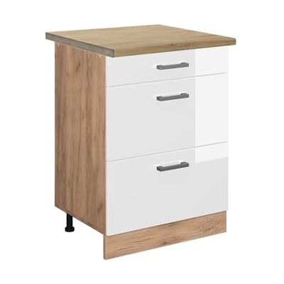 Vicco Meuble Cuisine R-Line, Blanc Haute Brillance, 60cm avec tiroirs, PT Chêne, pour Une Combinaison Libre au Sein de systèmes de Cuisine modulaires - Publicité Vicco Meuble Cuisine R-Line, Blanc Haute Brillance, 60cm avec tiroirs, PT Chêne, pour Une Combinaison Libre au Sein de systèmes de Cuisine modulaires - Publicité