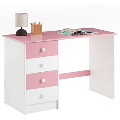 IDIMEX Bureau avec Rangement Arne Bureau avec 4 tiroirs de Style Classique, en pin Massif lasuré Blanc et Rose - Publicité IDIMEX Bureau avec Rangement Arne Bureau avec 4 tiroirs de Style Classique, en pin Massif lasuré Blanc et Rose - Publicité