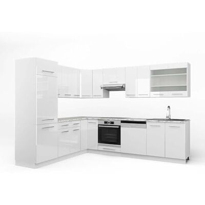 Vicco Cuisine en Angle Fame-Line, Blanc Brillant/Blanc, 287x60cm, PT Marbre, pour Une Planification de Cuisine personnalisée et Une Extension modulaire - Publicité Vicco Cuisine en Angle Fame-Line, Blanc Brillant/Blanc, 287x60cm, PT Marbre, pour Une Planification de Cuisine personnalisée et Une Extension modulaire - Publicité