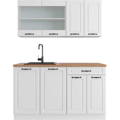 Vicco Cuisine R-Line, Blanc Campagne, 140cm, PT Chêne, adapté aux Petits espaces, Extensible de façon modulaire - Publicité Vicco Cuisine R-Line, Blanc Campagne, 140cm, PT Chêne, adapté aux Petits espaces, Extensible de façon modulaire - Publicité