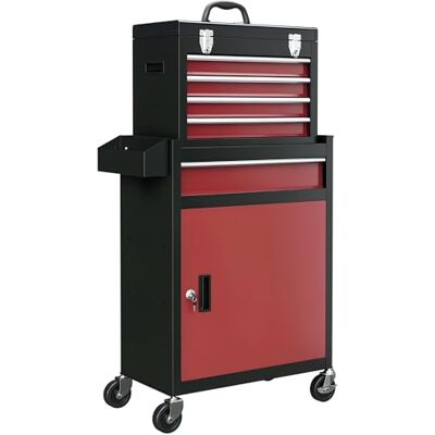HOMCOM Chariot d'atelier Servante d'Atelier verrouillable, Chariot sur roulettes avec Caisse à Outils Amovible, 5 tiroirs et Armoire, 60 x 28 x 105 cm Rouge - Publicité HOMCOM Chariot d'atelier Servante d'Atelier verrouillable, Chariot sur roulettes avec Caisse à Outils Amovible, 5 tiroirs et Armoire, 60 x 28 x 105 cm Rouge - Publicité