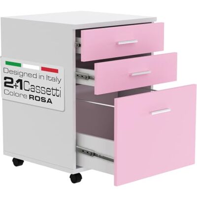 BAKAJI Commode Meuble de bureau pour imprimante en bois MDF avec 3 tiroirs et 4 roues pivotantes design moderne, décoration maison, bureau, dimensions 46,5 x 45 x 64 cm (rose) - Publicité BAKAJI Commode Meuble de bureau pour imprimante en bois MDF avec 3 tiroirs et 4 roues pivotantes design moderne, décoration maison, bureau, dimensions 46,5 x 45 x 64 cm (rose) - Publicité