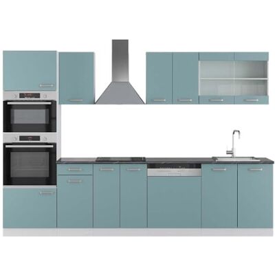 Vicco Cuisine R-Line, Bleu-Gris, 300cm avec Armoire Haute, PT Anthracite, avec modules disposables de manière Variable et Pieds réglables en Hauteur - Publicité Vicco Cuisine R-Line, Bleu-Gris, 300cm avec Armoire Haute, PT Anthracite, avec modules disposables de manière Variable et Pieds réglables en Hauteur - Publicité