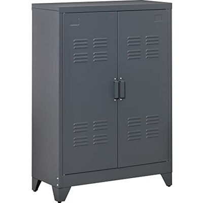 HOMCOM Armoire de bureau à 3 niveaux, meuble de rangement bureau métallique avec 2 portes et étagères réglables, armoire à dossiers pour domicile, garage, gris - Publicité HOMCOM Armoire de bureau à 3 niveaux, meuble de rangement bureau métallique avec 2 portes et étagères réglables, armoire à dossiers pour domicile, garage, gris - Publicité