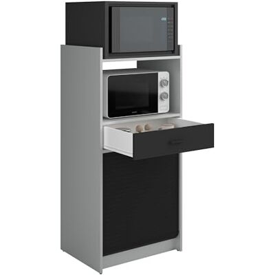 SIMMOB Meuble de Rangement de Cuisine pour Micro-Ondes et Four avec tiroir, alu/Noir, L.60 cm x HT. 127 cm x P. 45 cm - Publicité SIMMOB Meuble de Rangement de Cuisine pour Micro-Ondes et Four avec tiroir, alu/Noir, L.60 cm x HT. 127 cm x P. 45 cm - Publicité
