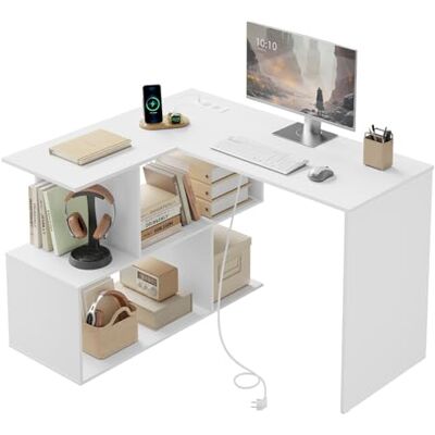 WOLTU Bureau d'angle avec 2 Prises, Ports USB et Type-C, 120x100 cm, Bureau en L avec Rangement Ouvert à 2 Niveaux à Gauche, pour Bureau, Chambre, Cabinet de Travail, en Bois d'Ingénierie, Blanc - Publicité WOLTU Bureau d'angle avec 2 Prises, Ports USB et Type-C, 120x100 cm, Bureau en L avec Rangement Ouvert à 2 Niveaux à Gauche, pour Bureau, Chambre, Cabinet de Travail, en Bois d'Ingénierie, Blanc - Publicité