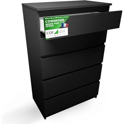 CDF Commode 5 Tiroirs Commode Chambre Noir Meuble Armoire de Rangement Spacieux pour Salon Bureau Spacieuse et Design Moderne Facile à Installer 40x70x109,5 cm Meuble à Vêtements - Publicité CDF Commode 5 Tiroirs Commode Chambre Noir Meuble Armoire de Rangement Spacieux pour Salon Bureau Spacieuse et Design Moderne Facile à Installer 40x70x109,5 cm Meuble à Vêtements - Publicité