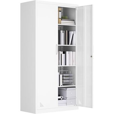 YITAHOME Armoires de Stockage en métal, Armoires verrouillables avec clés et 4 étagères réglables, 180 cm x 90 cm x 45 cm, Blanc - Publicité YITAHOME Armoires de Stockage en métal, Armoires verrouillables avec clés et 4 étagères réglables, 180 cm x 90 cm x 45 cm, Blanc - Publicité