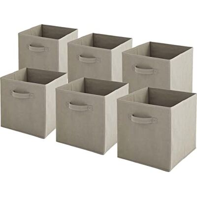 Box and beyond Lot de 6 bacs de Rangement intissés Pliables Taupe 27x27x27cm - Publicité Box and beyond Lot de 6 bacs de Rangement intissés Pliables Taupe 27x27x27cm - Publicité