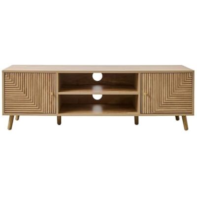 Calicosy – Meuble TV 2 Portes – Façades Effet Lames en L – Boutons Dorés et Pieds Bois Décor Chêne – Collection Eden – Salon – L 140 x P 40 x H 45 cm - Publicité Calicosy – Meuble TV 2 Portes – Façades Effet Lames en L – Boutons Dorés et Pieds Bois Décor Chêne – Collection Eden – Salon – L 140 x P 40 x H 45 cm - Publicité