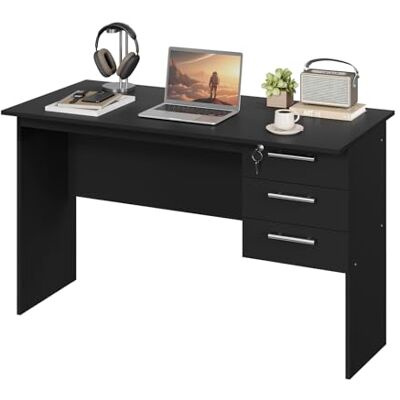 WOLTU Bureau avec 3 Tiroirs, 120x60x75 cm, Bureau d'Ordinateur avec Rangement, en Bois d'Ingénierie, Noir - Publicité WOLTU Bureau avec 3 Tiroirs, 120x60x75 cm, Bureau d'Ordinateur avec Rangement, en Bois d'Ingénierie, Noir - Publicité