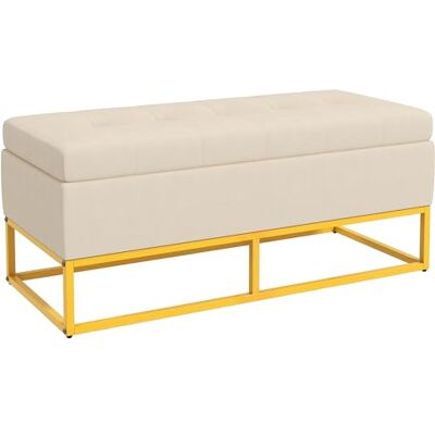 HOMCOM Banc de rangement avec couvercle à charnière, aspect velours, coffre avec pieds en acier, pour salon, chambre à coucher, beige, 110 x 44 x 49 cm - Publicité HOMCOM Banc de rangement avec couvercle à charnière, aspect velours, coffre avec pieds en acier, pour salon, chambre à coucher, beige, 110 x 44 x 49 cm - Publicité