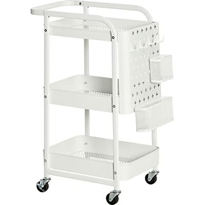 HOMCOM Desserte Chariot de Rangement pour Bureau en métal Chariot de Service à roulettes 3 Niveaux avec 2 Range-Couverts 4 Crochets dim.51,5L x 32l x 75,6H cm Blanc - Publicité HOMCOM Desserte Chariot de Rangement pour Bureau en métal Chariot de Service à roulettes 3 Niveaux avec 2 Range-Couverts 4 Crochets dim.51,5L x 32l x 75,6H cm Blanc - Publicité