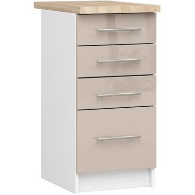 AKORD Armoire de Cuisine avec Plan de Travail Oliwia S40 Meuble Bas avec 4 Tiroirs Armoire de Cuisine Basse de 40 cm de Large 46x40x85 cm Blanc Cappuccino Brillant - Publicité AKORD Armoire de Cuisine avec Plan de Travail Oliwia S40 Meuble Bas avec 4 Tiroirs Armoire de Cuisine Basse de 40 cm de Large 46x40x85 cm Blanc Cappuccino Brillant - Publicité