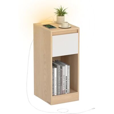 VASAGLE Table de Chevet Étroite, Table d’Appoint, avec Éclairage LED, 1 Port USB-A, 1 Port USB-C, Tiroir et Compartiment Ouvert, pour Chambre, Salon, Jaune Amande et Blanc Nuage LET610Y01 - Publicité VASAGLE Table de Chevet Étroite, Table d’Appoint, avec Éclairage LED, 1 Port USB-A, 1 Port USB-C, Tiroir et Compartiment Ouvert, pour Chambre, Salon, Jaune Amande et Blanc Nuage LET610Y01 - Publicité