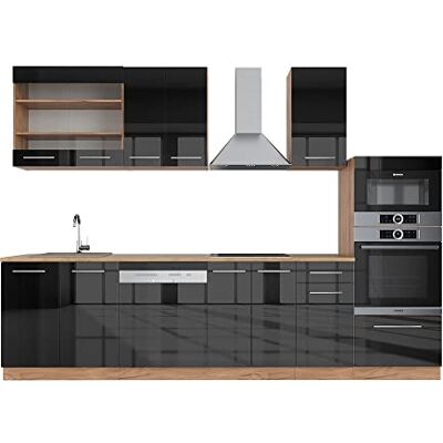 Vicco Cuisine Fame-Line, Anthracite Brillant/Chêne doré, 300cm avec Armoire Haute, PT Chêne, pour Une Extension personnalisée avec des modules complémentaires compatibles - Publicité Vicco Cuisine Fame-Line, Anthracite Brillant/Chêne doré, 300cm avec Armoire Haute, PT Chêne, pour Une Extension personnalisée avec des modules complémentaires compatibles - Publicité