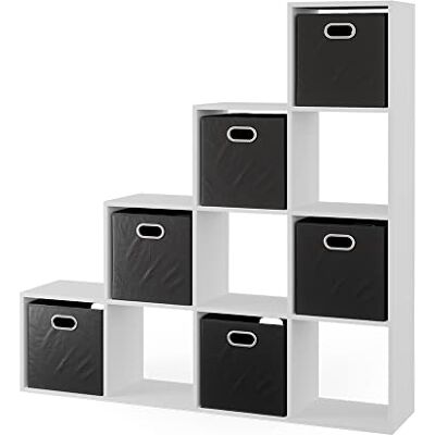 Vicco Étagère, Blanc, 142.5x140cm avec 6 boîtes Pliantes, utilisable comme séparateur d’Espace à Structure en Forme d’échelle - Publicité Vicco Étagère, Blanc, 142.5x140cm avec 6 boîtes Pliantes, utilisable comme séparateur d’Espace à Structure en Forme d’échelle - Publicité