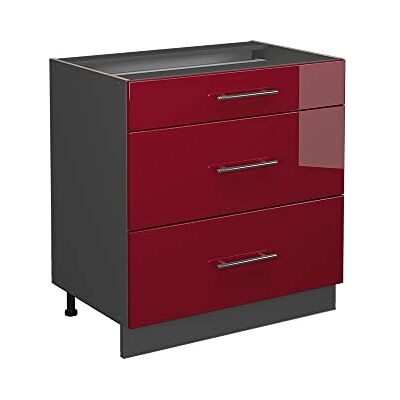 Vicco Meuble Cuisine Fame-Line, Rouge Bordeaux Haute Brillance, 80cm avec 3 tiroirs, PT Anthracite, à Combiner avec d'autres modules de la série Fame-Line - Publicité Vicco Meuble Cuisine Fame-Line, Rouge Bordeaux Haute Brillance, 80cm avec 3 tiroirs, PT Anthracite, à Combiner avec d'autres modules de la série Fame-Line - Publicité