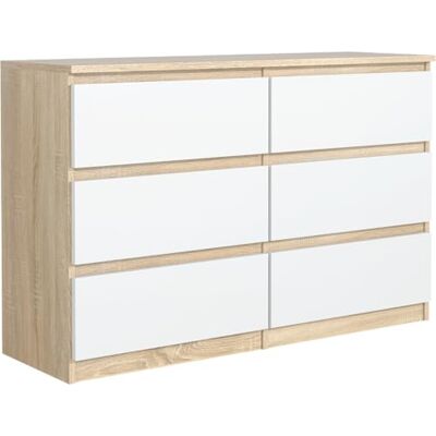meble masztalerz Commode Chambre avec 6 Tiroirs Meuble de Rangement pour Salon et Entrée Couloir Spacieuse et Design Sonoma & Blanc 120x39x78,5cm - Publicité meble masztalerz Commode Chambre avec 6 Tiroirs Meuble de Rangement pour Salon et Entrée Couloir Spacieuse et Design Sonoma & Blanc 120x39x78,5cm - Publicité