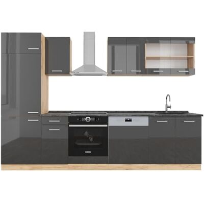 Vicco Cuisine R-Line, Anthracite Brillant/Chêne doré, 300cm, PT Anthracite, pour Une Disposition Flexible et Une Extension avec des modules supplémentaires - Publicité Vicco Cuisine R-Line, Anthracite Brillant/Chêne doré, 300cm, PT Anthracite, pour Une Disposition Flexible et Une Extension avec des modules supplémentaires - Publicité