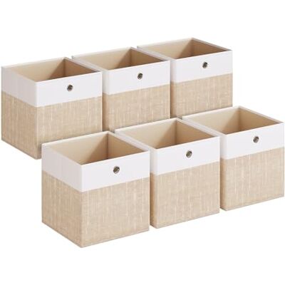 SONGMICS Boîte de Rangement, Lot de 6, Panier, Coffre avec Plaques en PP, Inodore, Pliable, en Tissu pour Étagère Cubique, 30 x 30 x 30 cm, Blanc Nuage et Beige Sable RFB430LF02 - Publicité SONGMICS Boîte de Rangement, Lot de 6, Panier, Coffre avec Plaques en PP, Inodore, Pliable, en Tissu pour Étagère Cubique, 30 x 30 x 30 cm, Blanc Nuage et Beige Sable RFB430LF02 - Publicité