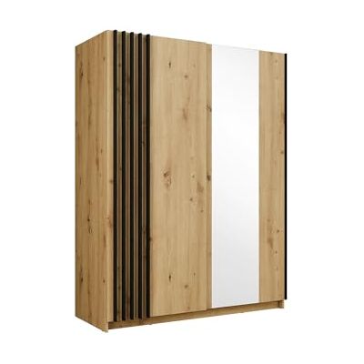 Unique Armoire 2 Portes coulissantes avec Miroir L150 cm – Coloris : Naturel et Noir CALELA - Publicité Unique Armoire 2 Portes coulissantes avec Miroir L150 cm – Coloris : Naturel et Noir CALELA - Publicité