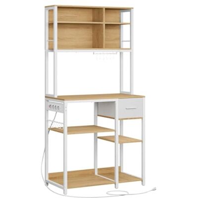 Helloshop26 Étagère de Cuisine avec multiprise Bar à café avec étagères réglables tiroir en Tissu 12 Crochets 40 x 80 x 1804 cm Support pour Micro-Ondes Blanc 12_0005658 - Publicité Helloshop26 Étagère de Cuisine avec multiprise Bar à café avec étagères réglables tiroir en Tissu 12 Crochets 40 x 80 x 1804 cm Support pour Micro-Ondes Blanc 12_0005658 - Publicité