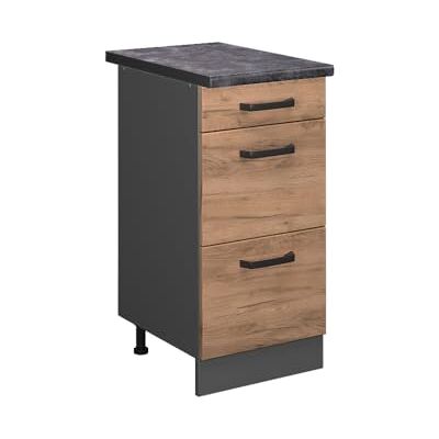 Vicco Meuble Cuisine R-Line, Chêne de Force doré, 40cm avec tiroirs, PT Anthracite, pour Une Combinaison Libre au Sein de systèmes de Cuisine modulaires - Publicité Vicco Meuble Cuisine R-Line, Chêne de Force doré, 40cm avec tiroirs, PT Anthracite, pour Une Combinaison Libre au Sein de systèmes de Cuisine modulaires - Publicité