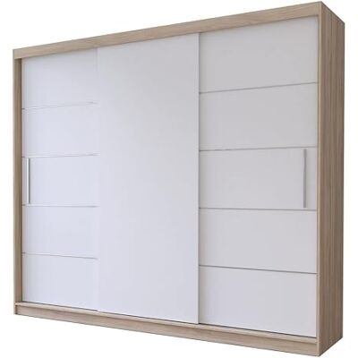 Fabryka Mebli Idźczak Armoire Alba 250 cm à Portes Coulissantes, Rangement Chambre Avec Tringle et Étagère, Placard Penderie Sonoma/Blanc - Publicité Fabryka Mebli Idźczak Armoire Alba 250 cm à Portes Coulissantes, Rangement Chambre Avec Tringle et Étagère, Placard Penderie Sonoma/Blanc - Publicité