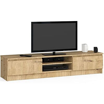 Home Collective Meuble TV de 160 cm de large avec deux portes et deux étagères ouvertes, meuble TV moderne, meuble bas, salon, chambre à coucher, en chêne artisanal - Publicité Home Collective Meuble TV de 160 cm de large avec deux portes et deux étagères ouvertes, meuble TV moderne, meuble bas, salon, chambre à coucher, en chêne artisanal - Publicité