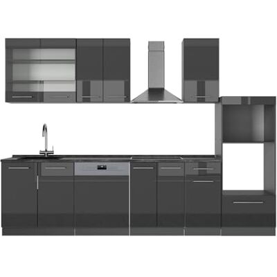 Vicco Cuisine Fame-Line, Anthracite Haute Brillance, 300cm avec Armoire Haute, PT Anthracite, Extensible avec des modules supplémentaires et Disposition Variable - Publicité Vicco Cuisine Fame-Line, Anthracite Haute Brillance, 300cm avec Armoire Haute, PT Anthracite, Extensible avec des modules supplémentaires et Disposition Variable - Publicité
