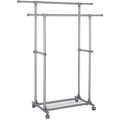 SONGMICS Portant Double Barre, Porte-vêtements, Mobile, Extensible Entre 87 à 150 cm, avec roulettes et Étagère de Rangement, Capacité de Charge 70 kg, pour Manteaux, Écharpes, Gris LLR13GY - Publicité SONGMICS Portant Double Barre, Porte-vêtements, Mobile, Extensible Entre 87 à 150 cm, avec roulettes et Étagère de Rangement, Capacité de Charge 70 kg, pour Manteaux, Écharpes, Gris LLR13GY - Publicité