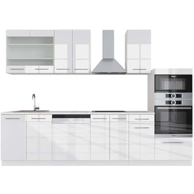 Vicco Cuisine Fame-Line, Blanc Brillant/Blanc, 300cm avec Armoire Haute, PT Marbre, pour Une Extension individuelle avec des modules complémentaires - Publicité Vicco Cuisine Fame-Line, Blanc Brillant/Blanc, 300cm avec Armoire Haute, PT Marbre, pour Une Extension individuelle avec des modules complémentaires - Publicité