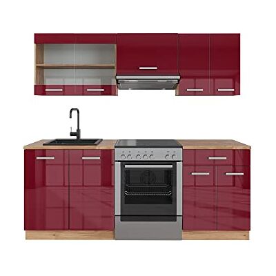 Vicco Cuisine R-Line, Rouge Brillant/Chêne doré, 200cm sans PT, adapté à Une Extension individuelle par modules complémentaires - Publicité Vicco Cuisine R-Line, Rouge Brillant/Chêne doré, 200cm sans PT, adapté à Une Extension individuelle par modules complémentaires - Publicité
