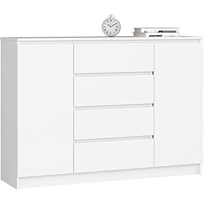 AKORD Commode K 140 cm 4 Tiroirs et 2 Portes pour Le Salon Chambre Bureau Salon Design Moderne Fonctionnel Panneau Stratifié Couleur Blanc - Publicité AKORD Commode K 140 cm 4 Tiroirs et 2 Portes pour Le Salon Chambre Bureau Salon Design Moderne Fonctionnel Panneau Stratifié Couleur Blanc - Publicité