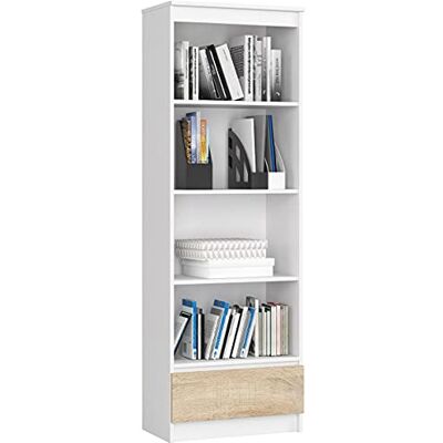 AKORD Bibliothèque de Bureau Rangement 60 cm 1 Tiroir 4 Étagères Meuble Support pour Documents Livres pour Une Chambre Bureau Panneau Stratifié 16mm Blanc & Sonoma Façade - Publicité AKORD Bibliothèque de Bureau Rangement 60 cm 1 Tiroir 4 Étagères Meuble Support pour Documents Livres pour Une Chambre Bureau Panneau Stratifié 16mm Blanc & Sonoma Façade - Publicité
